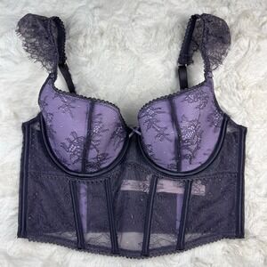 Victoria's Secret Dream Angels Lace Corset Bustier Purple Sheer Mesh Top M NWT